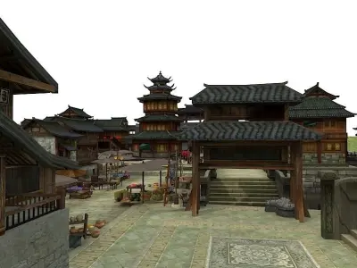 Old houses Low-poly 3D model