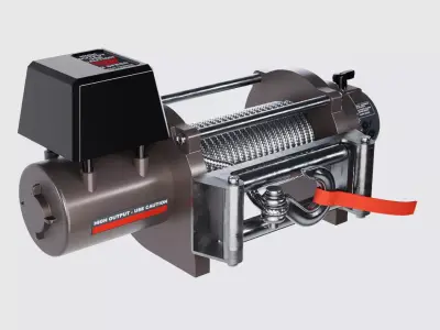 electronic winch for vehicle 3d model with cable and hook 3D model