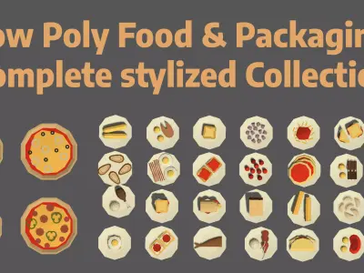 Low Poly Food Packaging Complete stylized Collection Low-poly 3D model