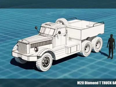 M 20 DIAMOND T MILITARY TRUCK BASE MESH Low-poly 3D model