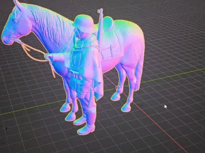 German Mounted Soldier with Horse Historical Resin STL Figure  3D print model