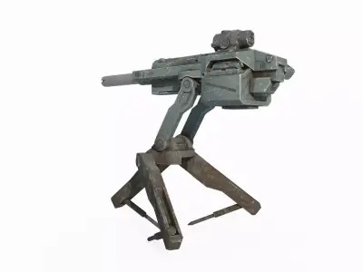 Future sci-fi unmanned intelligent machine gun guards 3D model
