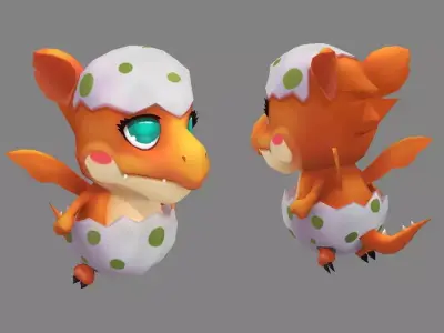 Cartoon New born Dragon - Fire Dragon Low-poly 3D model