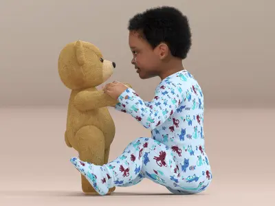 Dark Skinned Baby Boy with Teddy Bear 3D model