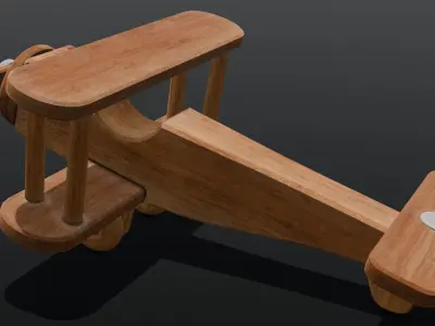 Wooden Plane Animated 3D Model Low-poly 3D model