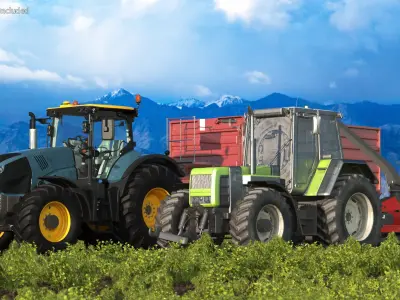 Self Propelled Forage Harvester Trailer and Tractor 3D model purchase