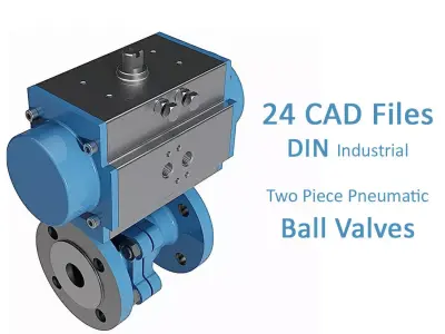 Two Piece Pneumatic Ball Valves - DIN Flanged Ends - 3D model