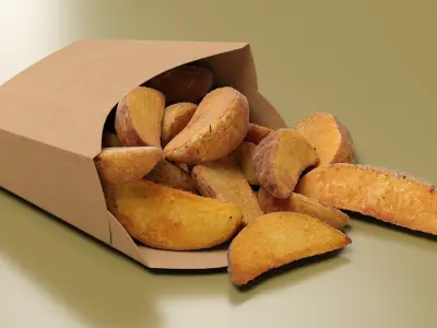 Rustic Potato Wedges in Kraft Packaging 3D model