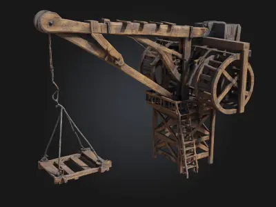 Medieval Treadwheel Crane  Engineering Marvel of the Middle Ages 3D model