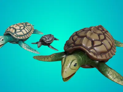 Loggerhead sea turtle Caretta caretta Family Low-poly 3D model