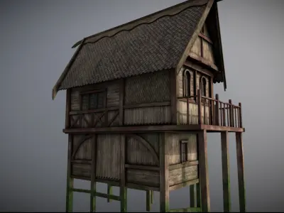 Medieval lake village - House 19 Low-poly 3D model