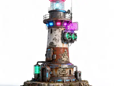 Cyberpunk Scavenger Lighthouse 3D Model Low-poly 3D model