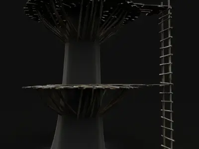 TREE PLATFORM WOODEN CONSTRUCTION SCOUT TOWER WATCHTOWER NEXTGEN Low-poly 3D model