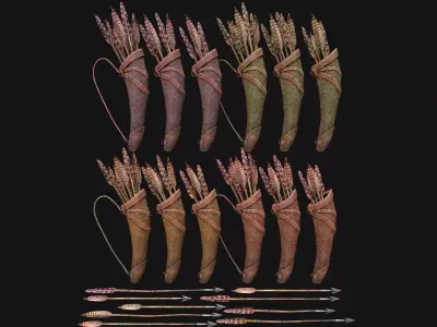 Quiver Archer Crossbowman Set Medieval equipment Low-poly 3D model