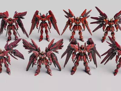 Sci-Fi Futuristic Red Robot Warrior Bundle with PBR Textures 3D model