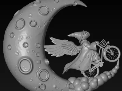 80s Movie character ET Inspired Wizard on Flying Bicycle STL 3D print model