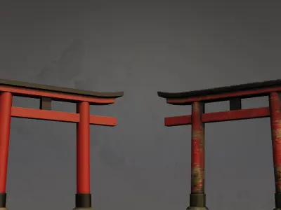 Torii Gates - 4 Japanese Shrine Gates - 4 GameReady Versions Low-poly 3D model
