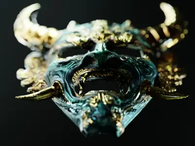 Golden Oni Mask 3D Model 3D model