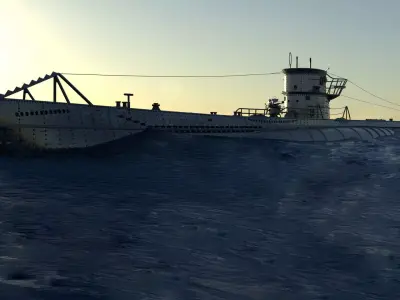 German U-boat VIIC Low-poly 3D model