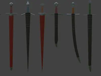 Modular Medieval European Sword-Falchion pack Low-poly 3D model