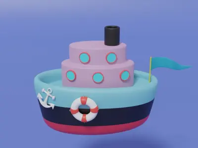 Cartoon Cute Ship Boat 3D model
