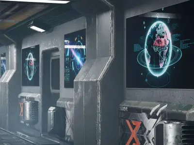 NEXUS CORE Sci-Fi Spaceship Corridor Modular Hallway Low-poly 3D model
