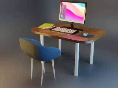 Desk and Chair Free low-poly 3D model