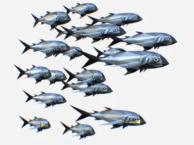 Animated Low Poly Art Flock Grey Sea Fish Low-poly 3D model