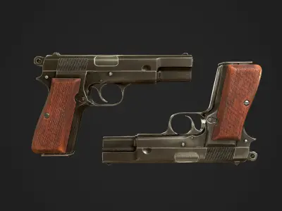 Browning High Power P-35 9mm Low-poly 3D model