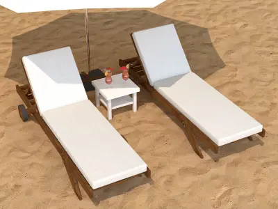Sunbed With Umbrella Low-poly 3D model