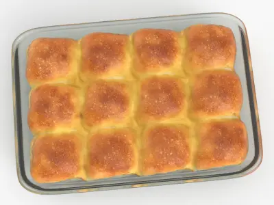 Soft Dinner Rolls in Glass Baking Dish 3D model