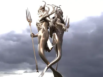 Low poly Merman statue Mirrored  3D model