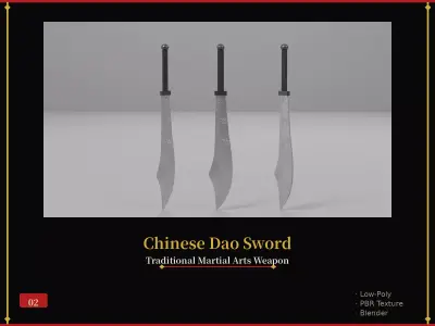 Chinese Dao Sword - Traditional Martial Arts Weapon 02 Low-poly 3D model