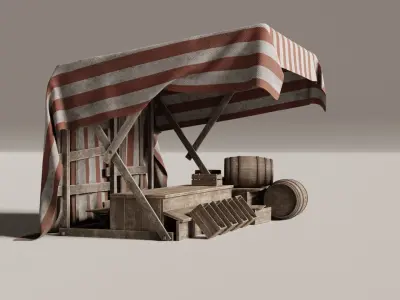 Medieval Market Stall Low-poly 3D model