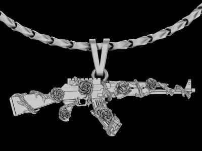 Gun AK47 Flower gold printable jewelry 3D print model