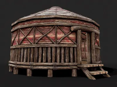 Traditional Yurt Nomads Tent with Interior 1 Low-poly 3D model