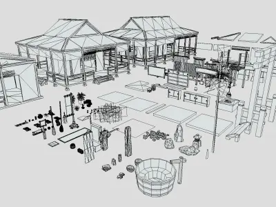 Japanese Modular Low-poly 3D model