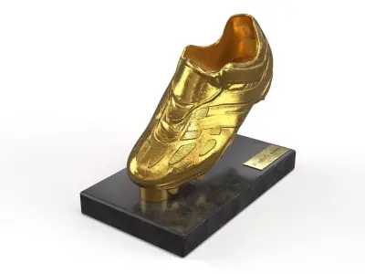 Golden Football Boot Trophy On Marble Base Mockup 3D model