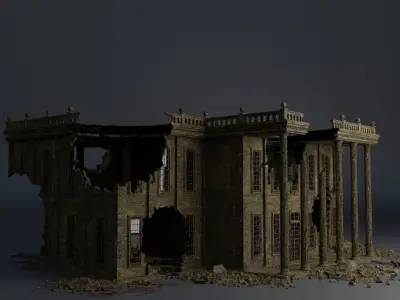 DESTROYED BUILDING CLASSICAL APOCALYPSE WAR RUINED 07 Low-poly 3D model