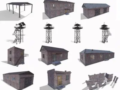 Abandoned military base Low-poly 3D model