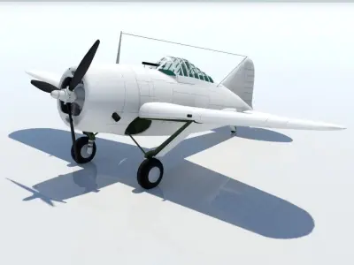 Brewster F2A Buffalo Static Low Poly Warbird Low-poly 3D model
