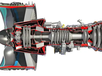 GTF Cutaway Turbofan Engine 3D model