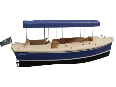 Classic Wooden Motorboat PBR 3D Model Low-poly 3D model