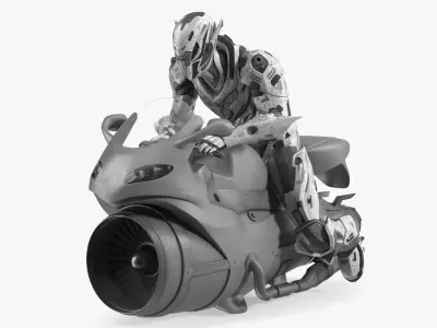 Futuristic Robot on Concept Motorcycle 3D model