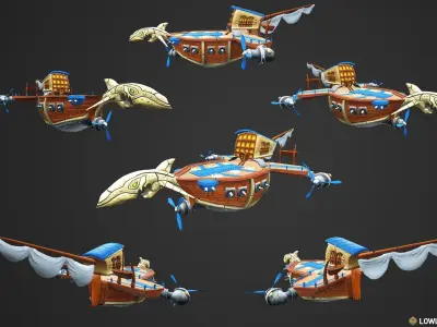 Stylized Pirate Ships Low-poly 3D model