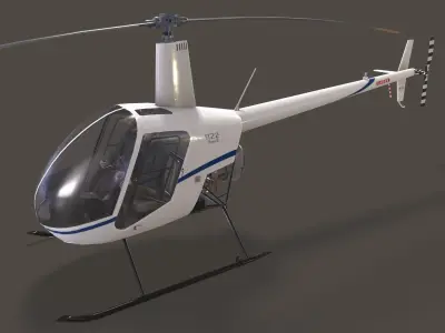Robinson R22 White Complex Animation Low-poly 3D model
