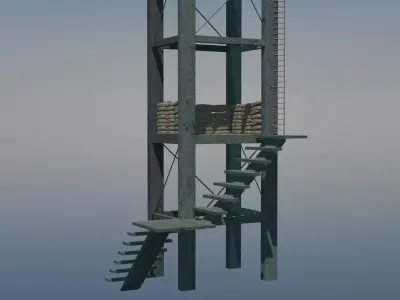 Military watch tower double floor 3d game-ready model 3D model