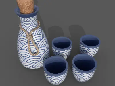 Sake Set Low-poly 3D model