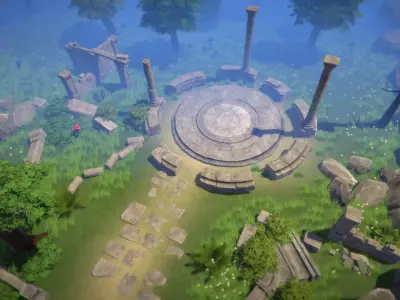 Top-Down Forest Ruins Low-poly 3D model