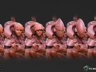 Space Elf Female Soldier Pose 3 - 7 Variants and 2 Pinups 3D print model